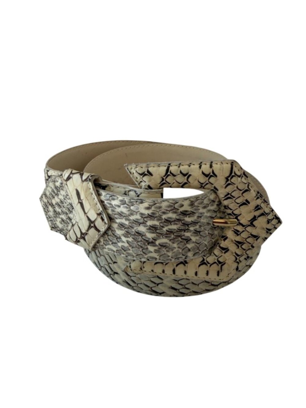 Ritz Snake Skin Belt With Gold-Tone Buckle M/L Size Cream & Black Pattern - Picture 3 of 9